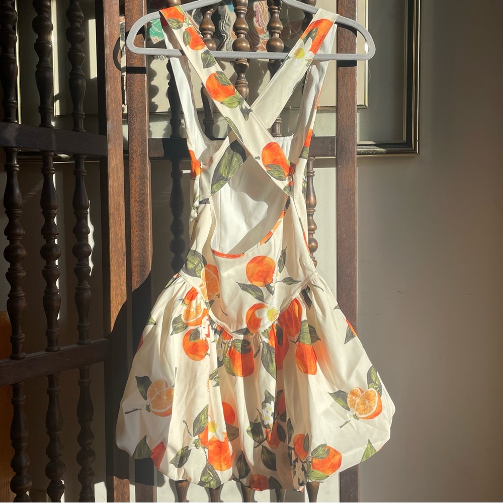 Zara Cream Mini Dress with Orange & Green Citrus Print - Picture 6 of 13